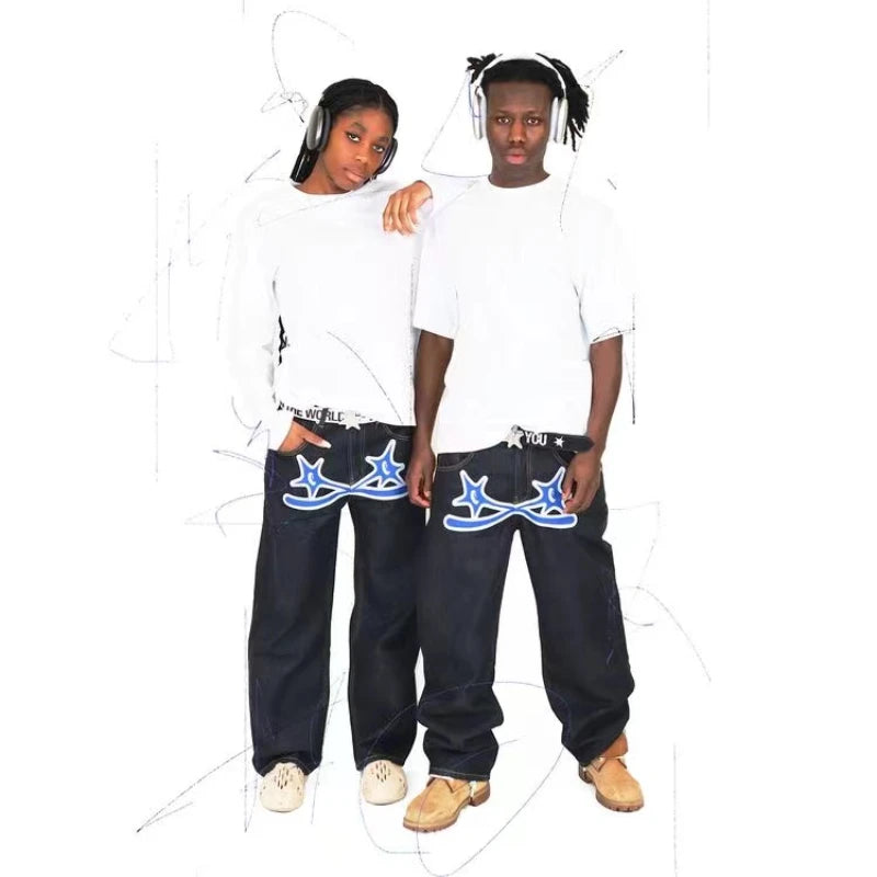 SF Front Print Baggy Jeans